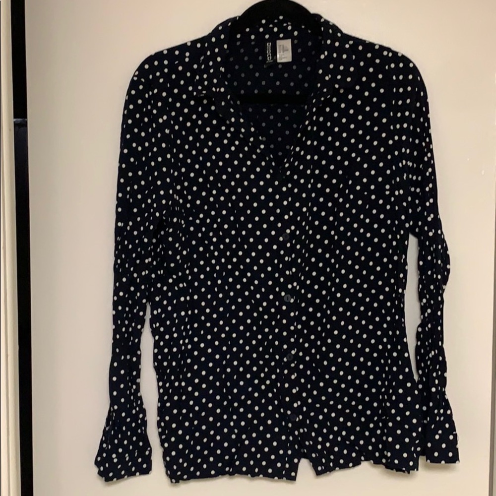 Navy Blue and While Polka Dot Button Down